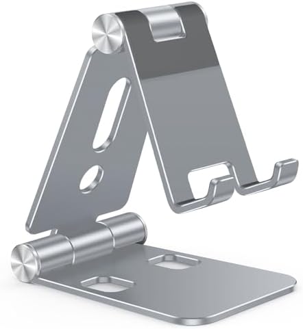 OMOTON Foldable Cell Phone Stand, C4 Portable Aluminum Phone Holder, Adjustable Phone Dock Cradle Compatible with iPhone 16/15/14 Pro Max, Samsung Galaxy, Small Tablets and Other Phones, Grey – Enhanced Compatibility and Speed