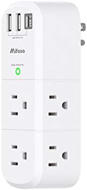Mifaso 6-Outlet Surge Protector with 3 USB Fast Charging Ports – Rotating Plug Power Strip for Home, Travel, and Dorm Room Use – 1800 Joules of Protection with 3-Sided Swivel Design for Maximum Accessibility and Device Compatibility
