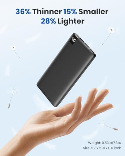 ADDTOP Ultra-Slim 10000 m Ah Fast Charging Portable Power Bank – Lightweight Battery Pack with Dual USB-C & USB-A Ports for i Phone 16/15/14/13/12 and Android Devices – Optimal On-the-Go Charging Companion for Multi-Device Users