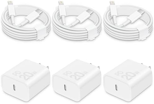 Rapid Charge 20 W USB-C i Phone Charger with 6 ft Cord – MFi Certified Power Block for i Phone 14/13/12/11/X & i Pad – 3-Pack for Ultimate Convenience and Versatility – Enhanced Durability & Fast Charging Performance