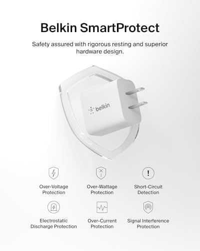 Belkin 20 W USB-C Charger Block (2-Pack) – Ultra-Fast Power Delivery for i Phone 16/15/14/13, i Pad, Air Pods & Samsung Galaxy S25 – Compact Design for Home, Office & Travel – Reliable Charging for Nintendo Switch 2 & More – Sleek White Finish