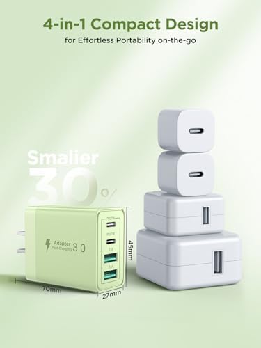 Aioneus 40 W USB C Fast Charging Block – 4-Port Dual PD & QC Wall Charger for i Phone 11-16, i Pad & Samsung Devices – Compact, High-Performance Power Adapter with Enhanced Safety Features for Home & Travel