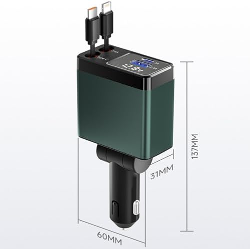 Ultimate 4 in 1 Retractable Car Charger – 66 W Fast Charging Cigarette Lighter Adapter with Integrated USB-C & i Phone Cords – Compatible with i Phone 16, 15/15 Pro Max, Samsung Galaxy, and Pixel Smartphones – Ideal for Effortless On-the-Go Charging