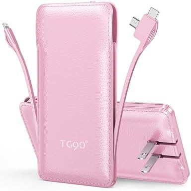 Ultra-Slim 10,000 m Ah TG90° Portable Power Bank with Built-in Lightning and USB-C Cables – Fast Charging, Lightweight Battery Backup for i Phone and Android Devices – Essential On-the-Go Charger for Busy Lifestyles