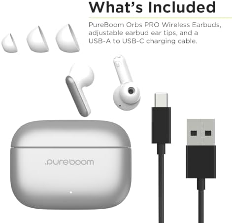 Elevate Your Audio Experience with Pure Gear Pure Boom Orbs Pro Wireless Earbuds – Advanced Active Noise Cancellation for Distraction-Free Listening, Premium High-Fidelity Sound for Audiophiles, Sleek and Durable Zinc Alloy Case for On-the-Go Lifestyle, Effortlessly Compatible with i Phone, Android, Laptops, and TVs – Perfect for Commuters, Fitness Buffs, and Home Music Lovers