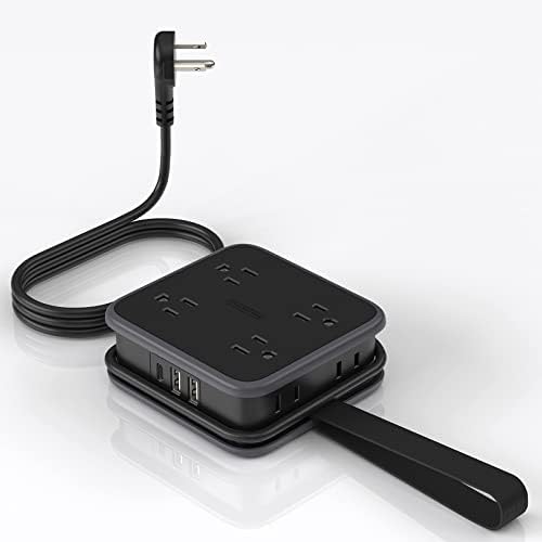 NTONPOWER 8-Outlet Flat Plug Power Strip with 45 W USB-C Fast Charging Port – Compact Multi-Device Extender with 5 ft Cord, Ideal for Home and Travel, Compatible with i Phone, Mac Book Pro, Tablets, and Samsung – Smart Design for Organized Charging Solutions