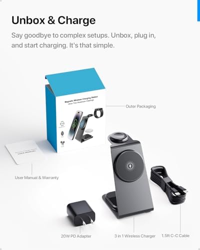 Intoval Premium 3-in-1 Magnetic Wireless Charging Dock for i Phone 16/15/14/13/12 Pro Max, Apple Watch Series 10 Ultra/SE/9/8/7/6, and Air Pods Pro/2/3 – Sleek Silver Design with Fast Charge Technology for Ultimate Convenience and Compatibility
