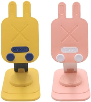 Cute Rabbit 2-Pack Foldable Phone Stand Holder: 360-Degree Adjustable Desk Accessory for All Smartphones – Stylish Functionality and Enhanced Compatibility for Everyday Use