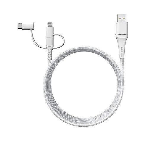 Versatile 3-in-1 Universal Charging Cable – 6 ft Nylon Braided Charger for i Phone, Android & More | Lightning, Type C & Micro USB Compatibility | Fast Charging Solution in Vibrant Tangerine for Ultimate Convenience and Style