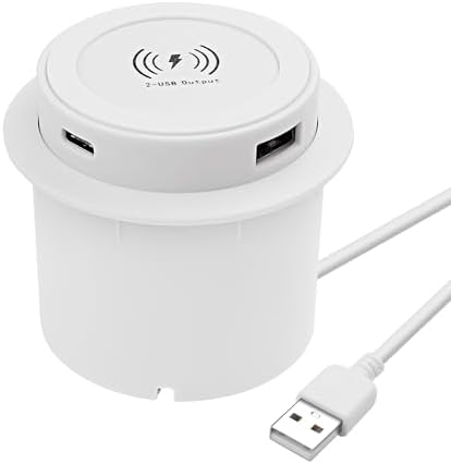 Revolutionize Your Charging Routine with the XMSJSIY 3-in-1 Embedded Desktop Wireless Charger – 10 W Qi-Certified Fast Charging Station with Pop-Up Design for USB A & Type C Devices – Sleek White Finish for Modern Home or Office Integration – Ultimate Solution for Tangle-Free Power and Enhanced Device Compatibility