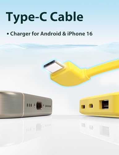 Ultra Slim 6000 m Ah Power Bank with Built-In USB C Cords – Card-Sized Portable Charger for Effortless On-the-Go Charging, Triple Output for i Phone, Samsung, Google Devices – Stylish and Compact Battery Pack for Enhanced Efficiency and Versatility