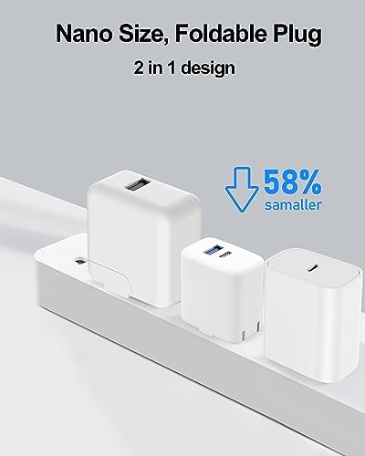 20 W Dual-Port Fast Charger for i Pad: Rapid Charging Solution with 6.6 ft USB-C to Lightning Cable – Compatible with i Pad 9/8/7/6/5, i Pad Air 2/3, i Pad Mini 3/4/5, Compact & Portable Foldable Wall Adapter for Dual Device Charging
