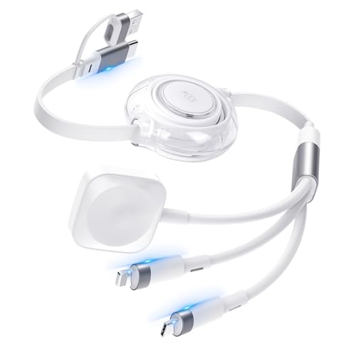 aceyoon Multi Charging Cable, Multi Charger 3 in 2 Multiple Ends Universal Charging Cord, 100W Retractable USB C Lighting Cable for iPhone 16 15 14 13 iWatch SE 9 8 7 6 5 – Enhanced Compatibility and Speed