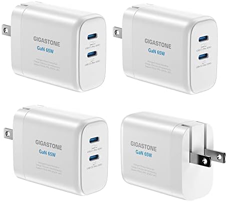 Gigastone 65 W Ga N Dual USB-C Charger [2-Pack] – Rapid Intelligent Power Allocation for Mac Book, Dell XPS, i Pad, i Phone 15/16, Galaxy S24 – Compact Foldable Travel Adapter with Enhanced Compatibility and Fast Charging Performance