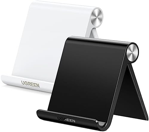 UGREEN Phone Stand 2 Pack Desk Cell Phone Holder Travel Compatible with iPhone 16 Pro Max 15 Plus 14 Pro 13 12 Mini 11 SE XS XR 8 7, Portable Foldable Desktop iPhone Stand Adjustable, Black White – Enhanced Compatibility and Speed
