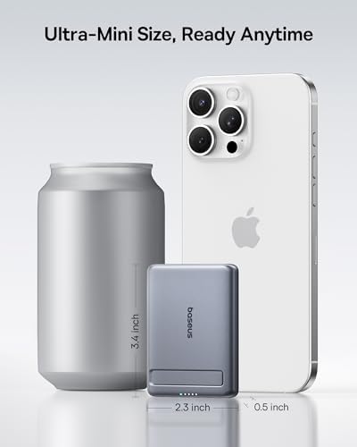 Baseus Picogo 5000 m Ah Magnetic Power Bank – Ultra-Compact Qi2 Certified 15 W Wireless Charger with Built-in Stand for i Phone 16/15/14/13/12 Series – Lightweight Alloy Design for On-the-Go Convenience and Fast Charging Solutions