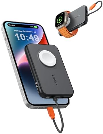 VEGER 5000 m Ah Mini Power Bank with Built-in Cable – PD 20 W Fast Charger for i Phone 14/13/12/Pro Max, Android Devices & Apple Watch – Lightweight Travel Essential in Vibrant Yellow – Ultimate Charging Solution for On-the-Go Connectivity