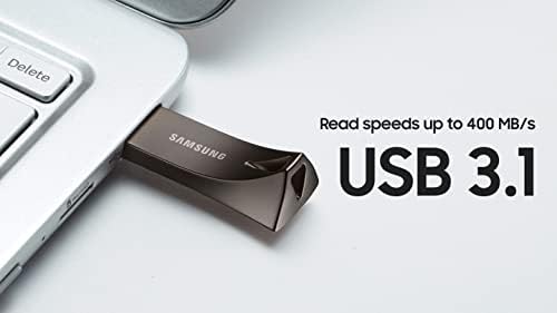 SAMSUNG BAR Plus 128 GB USB 3.1 Flash Drive – Ultra-Fast 400 MB/s Data Transfer, Rugged Metal Design for Maximum Durability, Ideal for Photos, Videos, and Music Storage, Enhanced Compatibility Across Devices, Sleek Titan Grey Finish