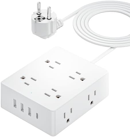 Comprehensive Universal Travel Adapter for Global Journeys – Olcorife 6-Outlet & 3-USB Port Power Solution with 5 ft Extension Cord | EU, UK, US, AUS Compatibility | Enhanced Surge Protection & Multi-Device Charging Convenience