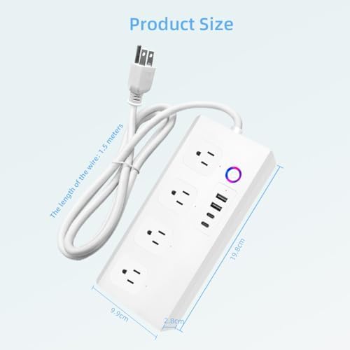 Smart Power Strip with Voice Control – Usee Link 4 AC Outlets & 4 USB Ports (2 A, 2 C) Surge Protector, 5 ft Cord, Wi-Fi Enabled for Alexa & Google Home, No Hub Required, Sleek Black Design for Modern Charging Solutions