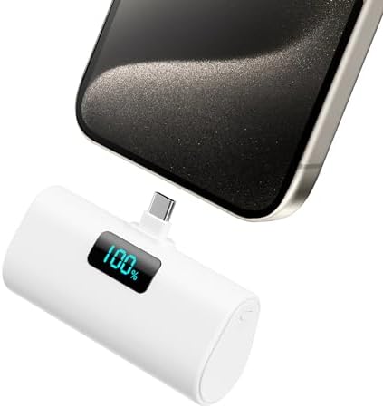 Compact 5200 m Ah Power Bank with Built-In USB-C for i Phone 15 and Samsung Devices – Fast Charging, LCD Display, Lightweight Red Design for On-the-Go Convenience and Enhanced Compatibility