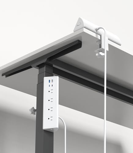 Ultimate Desk Clamp Power Strip with USB C – 4 AC Outlets & 4 Fast Charging USB Ports – 14 AWG Cord for Optimal Power – Secure Edge Mount Design Fits 1.96″ Tablets – Sleek Black Finish – Ideal Office & Nightstand Solution for Enhanced Productivity