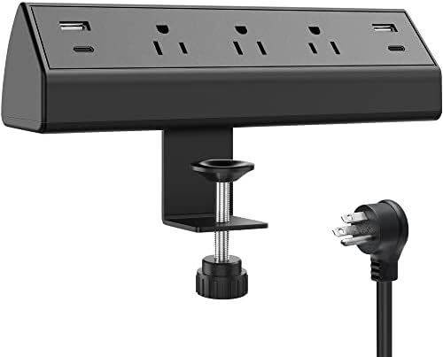 Ultimate Desk Clamp Power Strip with USB C Fast Charging, 40 W Surge Protector for Home and Office, 2 PD 20 W USB C Ports & 3 AC Outlets – Streamline Your Workspace with Enhanced Safety (ETL Listed)