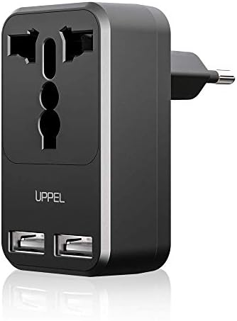Compact European Travel Power Adapter with Dual USB Ports – UPPEL Efficient US to EU Plug Converter for Hassle-Free Charging in Spain, Italy, France, Germany & Iceland – Reliable, Surge-Protected Power Solution for Global Explorers