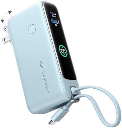 INIU 3-in-1 Travel Power Bank: 10000 m Ah Fast Charger with Built-in USB-C & Foldable AC Plug – Ultimate Portable Charging Solution for College Students, Travelers, and Tech Enthusiasts – Blue – Charge Multiple Devices Effortlessly!