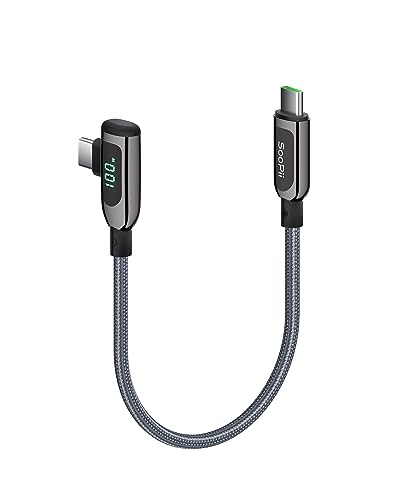SOOPII 100 W Fast Charging Right Angle USB C to USB C Cable – 6.6 FT Zinc Alloy Braided with LED Display for Enhanced Performance, Compatible with i Phone 16/15, i Pad Air/Pro, Mac Book Pro, Samsung Galaxy S23/S22/S10, Google Pixel & LG Smartphones – Ideal for Gaming & Multitasking