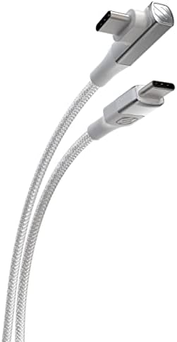 Scosche Strikeline 6 ft Premium USB-C Right-Angle Braided Charging Cable – Fast Charge & Sync for Enhanced Device Compatibility – Sleek White/Silver Design for Gamers & Professionals