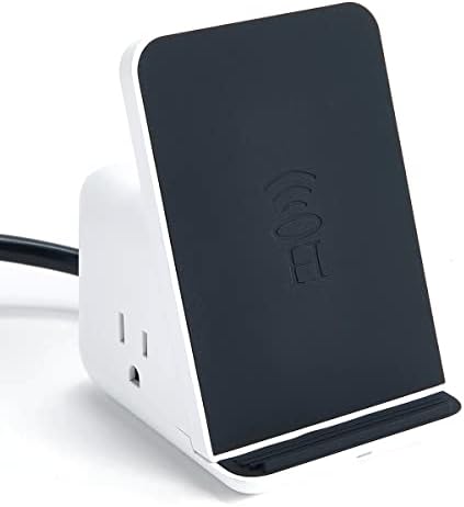 HALO Wireless Charging Station – Multifunctional Power Hub with 3 USB Ports & 2 AC Outlets for Fast, Efficient Charging of Up to 5 Devices Simultaneously – Sleek Charcoal Finish for Stylish Desktop Organization – Qi-Enabled Compatibility for All Your Gadgets
