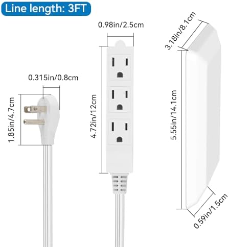 CILIA Ultra-Thin Flat-Face Outlet Extender – 3-Outlet Childproof Power Strip with 3 ft Extension Cord, Space-Saving Wall Plate for Home & Office, Smart Cord Management Solution, Enhanced Device Compatibility in White