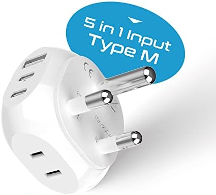 Ultra-Compact 5-in-1 Travel Power Adapter for India, Pakistan & More – Rapid Charge 3.1 Dual USB & USB-C Ports for Bangladesh & Maldives – Lightweight Design for Effortless Global Device Charging on Your Journeys