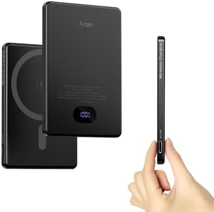 Ultra-Slim Magnetic Wireless Power Bank – 5000 m Ah Charger for i Phone 15 Series with 20 W Two-Way USB-C Charging, Enhanced Magnetic Attachment, LED Battery Display, Lightweight Design for On-the-Go Convenience and Safety