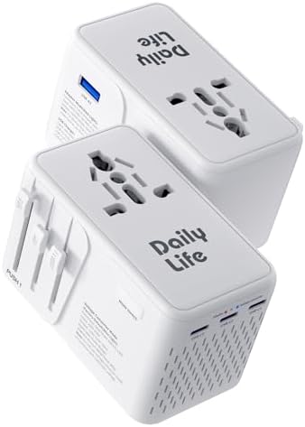 Compact 220 V to 110 V Power Converter with 4-Port USB Charging Hub – Essential Multi-Region Travel Adapter for Seamless Global Connectivity – Lightweight and Stylish White Design for US, UK, EU, and AU Travelers – Enhanced Safety Features for Device Protection