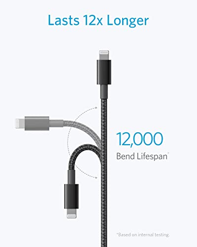 Anker 6 ft Durable Double-Braided Nylon Lightning Cable – Apple MFi Certified for Fast Charging and Data Transfer with i Phone and i Pad Compatibility – Premium Quality Accessory for Reliable Performance (Black)