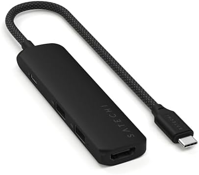 Satechi 4-in-1 USB-C Hub Multiport Adapter – Enhance Your Connectivity with 4 K HDMI Output, Dual USB 3.0 Ports, and a Sleek Black Design for Mac Book & Chromebook Users – Perfect for Remote Work and Media Streaming
