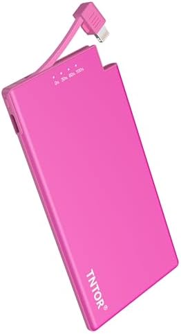 TNTOR Ultra-Thin 5000 m Ah Portable Charger with Built-in Lightning Cable – Lightweight Power Bank for i Phone 14/13/12/11/X/8 – Essential Travel Companion for Fast Charging and Enhanced Device Compatibility