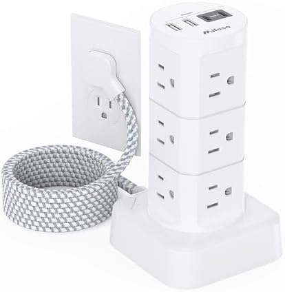 High-Performance Surge Protector Power Strip Tower with 12 AC Outlets and 4 USB Fast Charging Ports – 10 FT Extension Cord for Ultimate Flexibility, Ideal for Home, Office, and Dorm Room Essentials – Space-Saving Design with Advanced Surge Protection