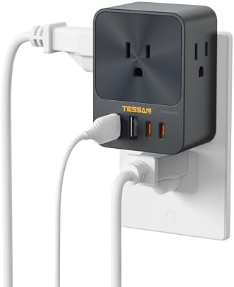 TESSAN 20 W USB C Charger Block with 3 Outlet Surge Protector – Fast Charging Multi-Port Wall Adapter for Home, Office, and Dorm Use – Compact Design with Enhanced Compatibility for All Devices