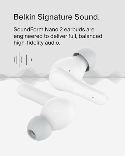 Belkin Sound Form Nano 2 Kids Bluetooth Earbuds – Safe Listening at 85 d B, 28-Hour Playtime, IPX5 Water-Resistant Design, Built-in Microphone for Clear Communication – Perfect for i Phone, i Pad, Galaxy – Stylish and Durable Pink Earbuds for Young Music Lovers