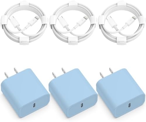 3-Pack Apple MFi Certified 20 W PD USB-C Fast Charger with 6 FT Cables – Premium Charging Solution for i Phone 14, 13, 12, and 11 Models – Rapid Charge Up to 50% in 30 Minutes – Enhanced Durability and Safety Features for Home and Travel Use – Optimal Compatibility with i Phone Pro Series and XS Models