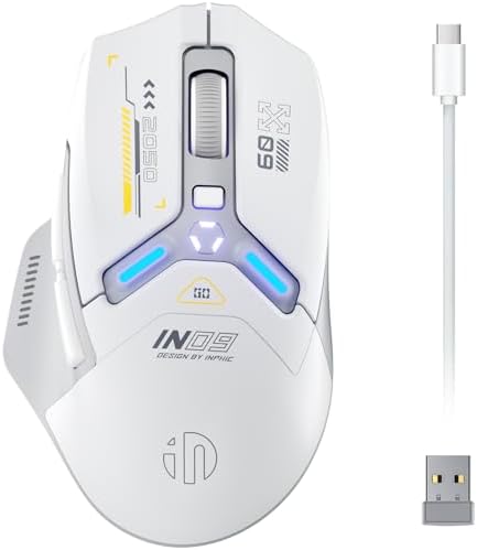 INPHIC IN9 Wireless Gaming Mouse – Versatile Tri-Mode Connectivity (Bluetooth, Type-C, 2.4 GHz), 10,000 DPI Precision, RGB Backlit Customization, Ergonomic Design for Ultimate Comfort, Fully Programmable for Gamers and Professionals on PC, Laptop, and Mac