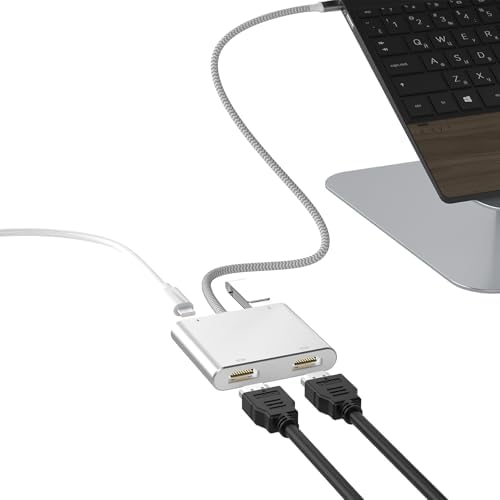 Fophmo Dual HDMI Adapter – 4 K@60 Hz USB C Hub with 100 W Power Delivery & USB-A Port for Enhanced Dual Screen Experience – Perfect for Gamers & Professionals Seeking Stunning Visual Clarity and Seamless Multitasking