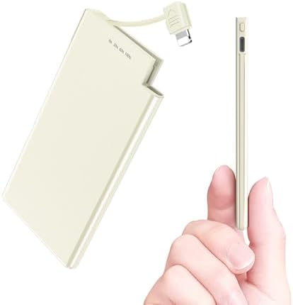 Auskang Slim Power Bank – 5000 m Ah USB-C Portable Charger with Built-in Cable, Airplane Safe Thin Battery Pack for i Phone 16, 15, Samsung, Google Pixel & Android Devices – Ultimate Travel Power Solution for Fast Charging and Enhanced Compatibility