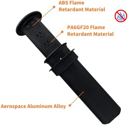 ZESHAN Sleek Pop-Up Power Outlet with 15 W Wireless Charging Station – Dual US Outlets, USB A & USB C PD Fast Charging Ports for Effortless Connectivity at Home or Office – Ideal for Conference Tables and Kitchen Counters, Modern Black Finish