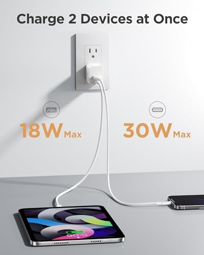 PISEN 30 W Dual Port USB C Charger with Foldable Plug – Fast Charging Block for i Phone 14/13/12/11 Pro Max & i Pad – Includes 4 FT Type C to L Cable – Optimal Power Delivery & Quick Charge 3.0 Technology for Efficient Device Charging Anywhere