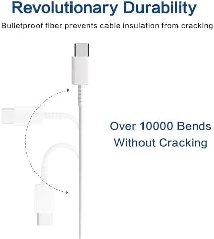 25 W USB-C Fast Charging Duo Set: Lightweight Portable Charger with 6 Ft Cable for Galaxy S23/S22/S21/S20 & i Phone 15 – Efficient Power Solution in Sleek White Finish for Quick Device Recharge