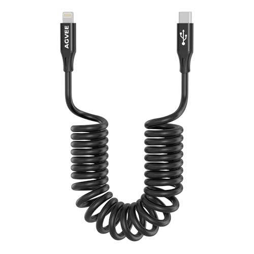 AGVEE 2 Pack 3 ft Coiled USB-C to Lightning Charging Cable – MFi Certified 30 W PD Fast Charging Cord for i Phone, i Pad, and i Pod with Tangle-Free Design in Sleek Dark Gray – Perfect for Car Use and Enhanced Device Performance